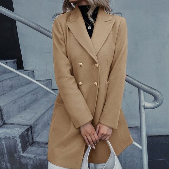 double breasted overcoat pea coat baby blue pastel long line - Picture 10 of 16